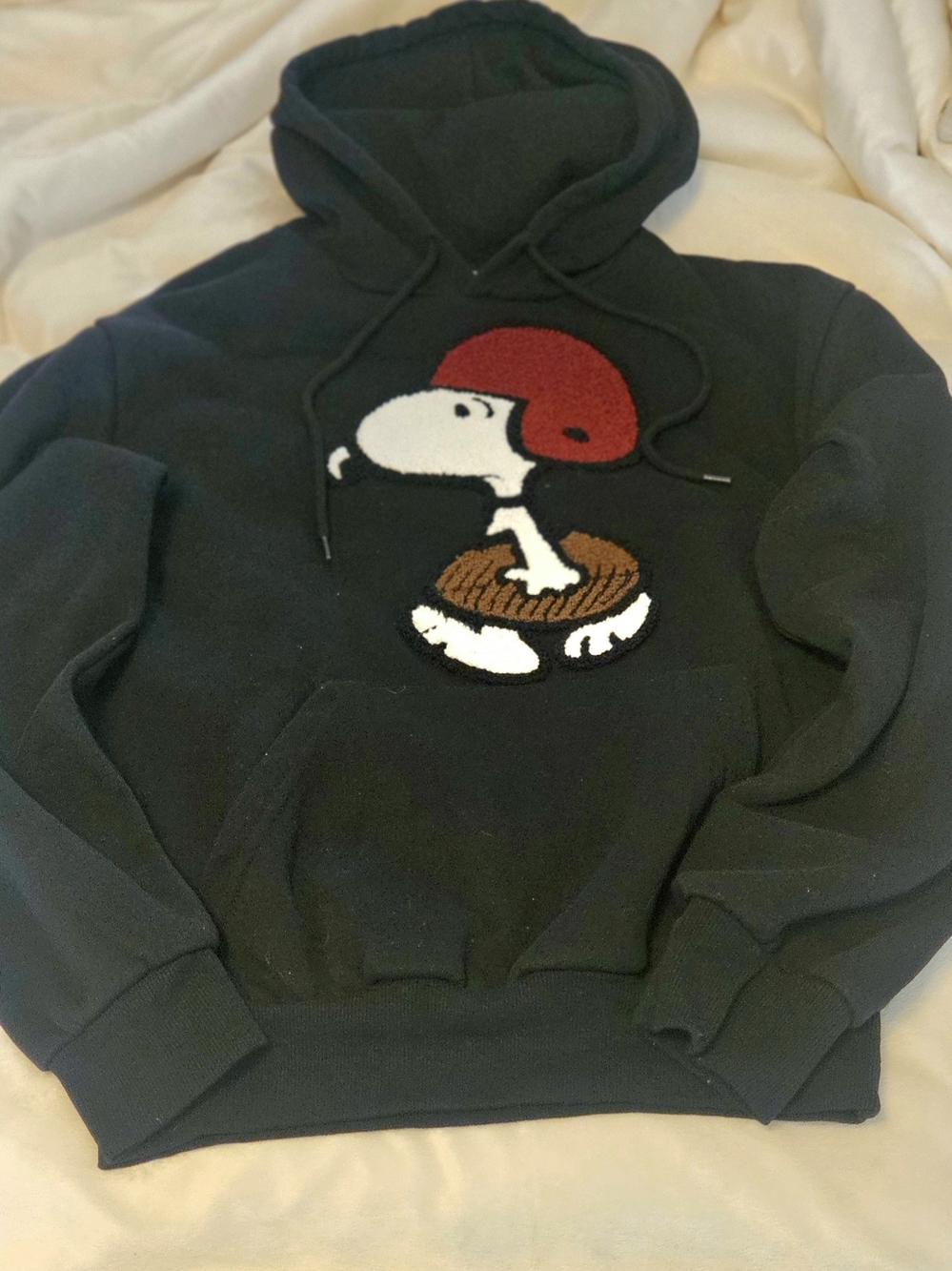 Kids Black Hoodie with Snoopy Football Graphic